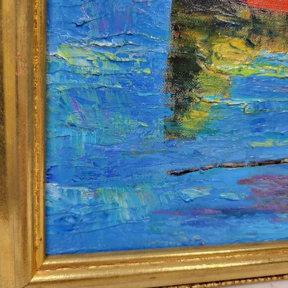 Vintage Boat Fisherman Oil Painting Canvas Framed Art Hanging Decor Signed - Picture 5 of 16